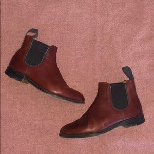 Cherry brown genuine leather booties